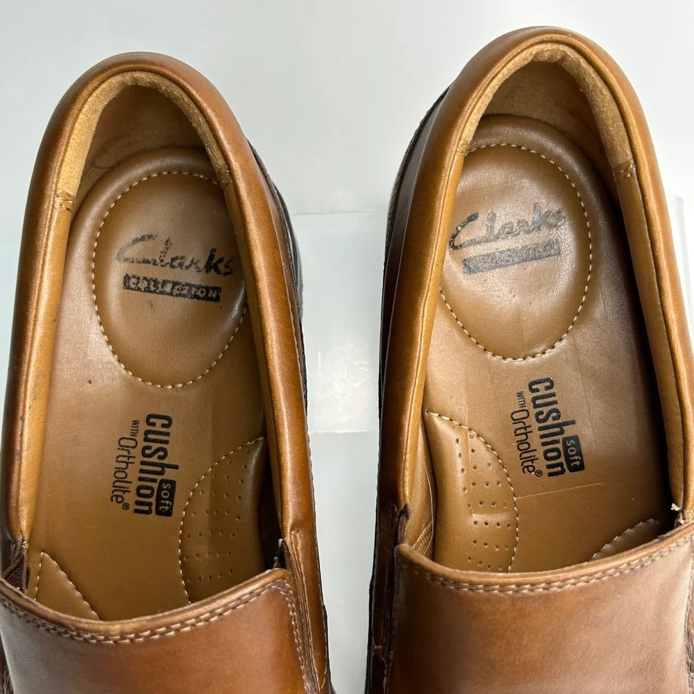 New Clarks Mens Tilden Free Leather Ortholite Formal Slip On Dress Shoes Sz 10 M